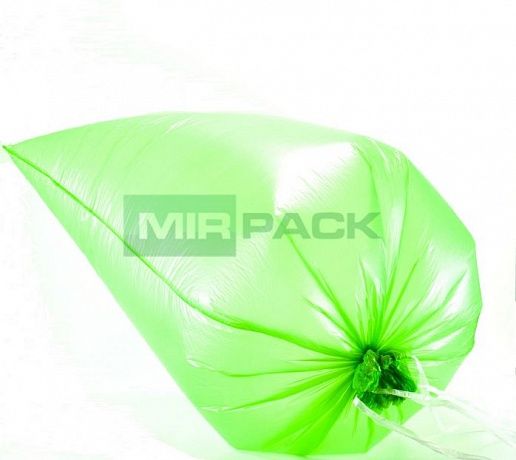 Пакеты мусорные с завязками 60 л, 18 мкм, 10 штук, ПНД, зеленые серия VIP - Вид 3